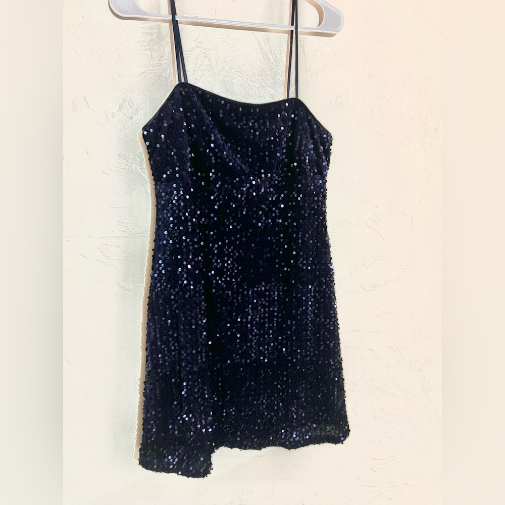 Lulus Sparkling Sophistication Navy Blue Sequin Sleeveless Mini Dress Medium M - Picture 5 of 12